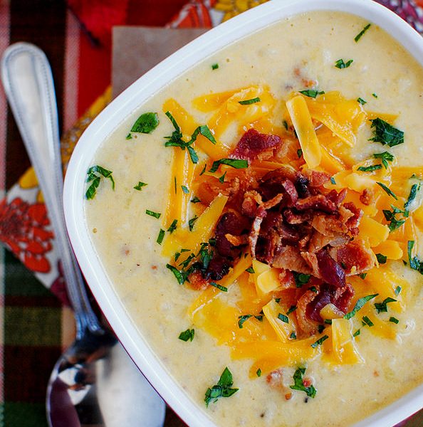 Baked Potato Soup with Cheddar Cheese