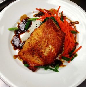 Photograph of Asian Seared Salmon with Garlic Ginger Steamed Carrots